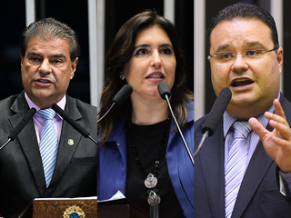 Senadores Nelsinho Trad (PSD), Simone Tebet (MDB) e o deputado Fábio Trad (PSD) no Congresso (Foto: Montagem)