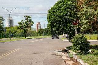 No cruzamento da Rua Hugo Pereira do Valê com a Rua Hermínia Grize no bairro Mata do Jacinto, a placa de &#34;Pare&#34; está escondida pelos galhos da árvore (Foto: Henrique Kawaminami)