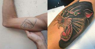 Antes e depois da tatuagem que chamou atenção nas redes sociais. (Foto: Arquivo Pessoal)