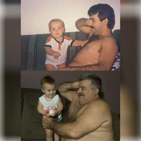 Separadas por 30 anos, fotos revelam pai “durão” e avô “babão”