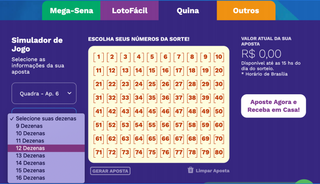 Simulador mostra como é fácil fazer suas apostas Quina, por exemplo (Foto: Divulgação).