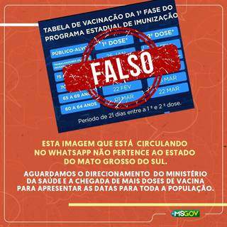 Sa&uacute;de alerta para cronograma falso de vacina&ccedil;&atilde;o no WhatsApp