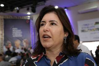 Senadora Simone Tebet (MDB) em evento no início de 2020, em Campo Grande (Foto: Kisie Ainoã/Arquivo)