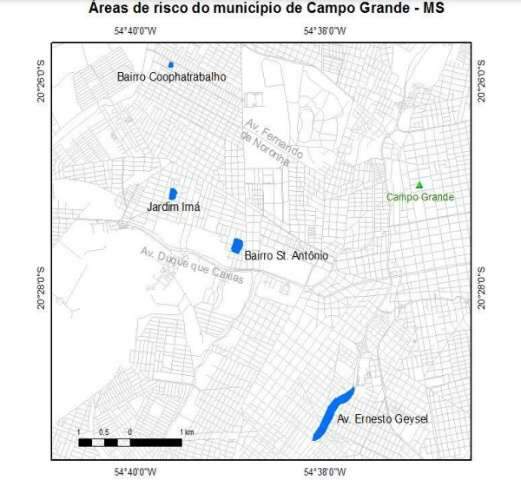 Tr&ecirc;s bairros e avenida est&atilde;o em lista de risco de inunda&ccedil;&atilde;o hoje