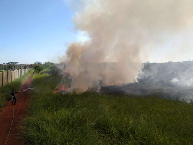 Inc&ecirc;ndio de grandes propor&ccedil;&otilde;es atinge vegeta&ccedil;&atilde;o e seis viaturas tentam controlar