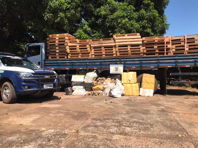 Caminh&atilde;o furtado &eacute; apreendido com mais de 600 kg de maconha e condutor preso