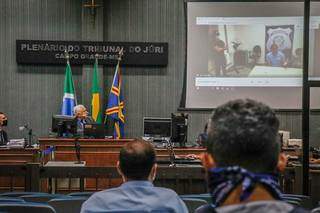 Julgamento realizado por vídeoconferência pela 2ª Vara do Tribunal do Júri, em Campo Grande. (Foto: Henrique Kawaminami)