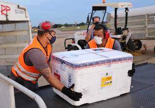 Caixas de vacina chegaram em Mato Grosso do Sul na metade desta semana (Foto: Paulo Francis/Arquivo)
