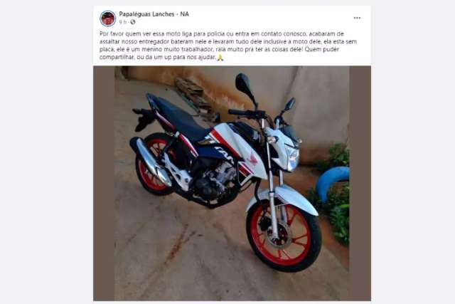 Jovem &eacute; agredido durante roubo de moto que comprou h&aacute; 1 m&ecirc;s para trabalhar