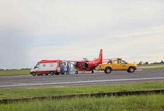 Avião do Corpo de Bombeiros de Rondônia no Aeroporto Internacional de Campo Grande. (Foto: Paulo Francis/Arquivo)
