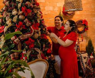 Ensaio de Natal que casou fez com Théo na barriga (Foto: Arquivo Pessoal)