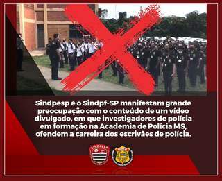 Publicação de nota assinada por delegados de São Paulo foi acompanhada de ilustração com um xis vermelho sobre a cena gravada em MS. (Foto: Reprodução das redes sociais)