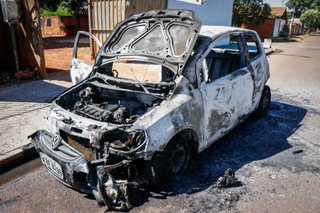 Carro foi destruído pelo fogo (Foto: Henrique Kawaminami)