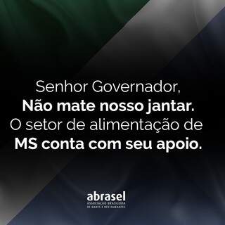 Campanha da Abrasel contra o toque de recolher em Mato Grosso do Sul. (Foto: Reprodução)