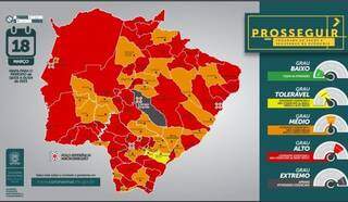 Mapa de Mato Grosso do Sul com as cores de cada classificação feita pelo governo (Foto: Reprodução/Governo estadual)