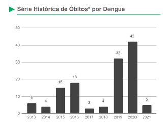 Quantidade de óbitos por dengue em cada ano (Reprodução: SES)