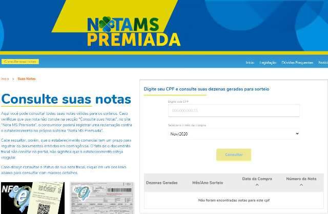 Confira as dezenas sorteadas na Nota MS Premiada de R$ 300 mil 