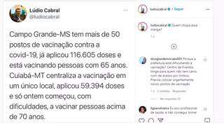 Publicação de deputado do MT usa Campo Grande como comparação para criticar estratégia de vacinação em Cuiabá. (Foto: Reprodução do Instagram)