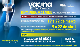 Calendário de vacinação para esta sexta-feira (09) (Imagem: Divulgação/SESAU)