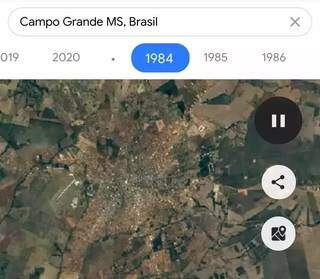 Retrato por satélite de Campo Grande em 1984 pela ferramenta do Google (Foto: Reprodução)