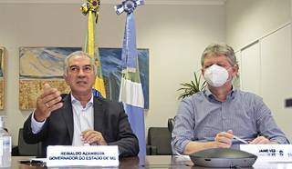 Governador Reinaldo Azambuja (PSDB) e Secretário da Semagro, Jaime Verruk, estão preocupados com manutenção do Veto 50 que pode impactar na desburocratização digital (Foto Saul Schramm)