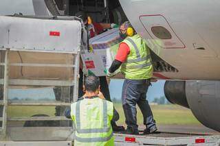 Desembarque de vacinas contra a covid-19 na Capital. (Foto: Marcos Maluf) 