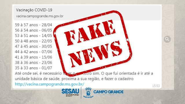 &quot;&Eacute; fake&quot;: Prefeitura desmente calend&aacute;rio de vacina divulgado nas redes sociais