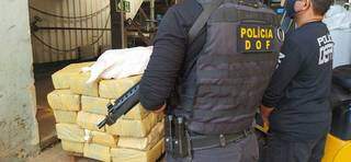 Policiais do DOF e da Defron ao lado de fardos de maconha; apreensões recordes (Foto: Divulgação)