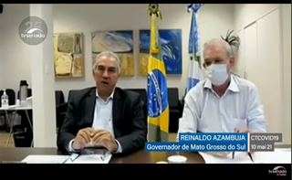 Governador Reinaldo Azambuja (PSDB) e secretário de Estado de Saúde Geraldo Resende, participaram de audiência pública da Comissão Temporária da Covid-19 do Senado (Foto Reprodução)
