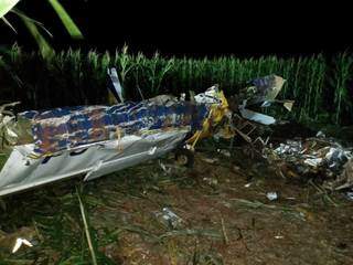 Aeronave destruída no milharal após a queda (Foto: Sidney Assis)