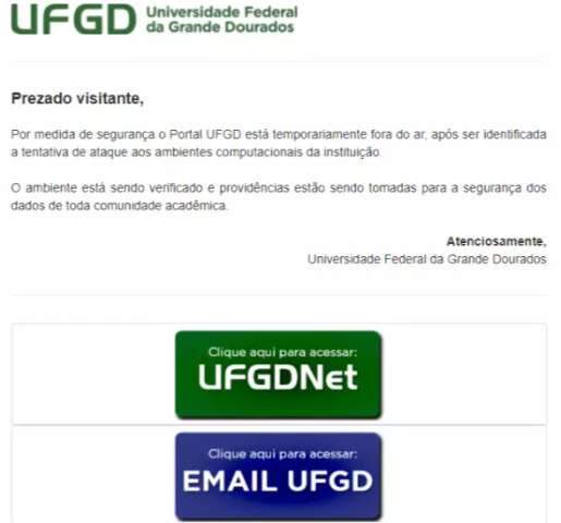 Ap&oacute;s ataque virtual, site da UFGD &eacute; tirado do ar