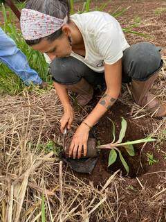 Marina trabalha com agrofloresta em fazenda de Maracaju. (Foto: Arquivo Pessoal)