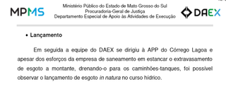 Minist&eacute;rio P&uacute;blico aponta lan&ccedil;amento de esgoto sem tratamento em c&oacute;rrego 