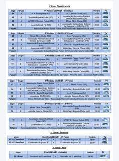 Calendário oficial da competição que acontecerá em Dourados (Foto: Reprodução)