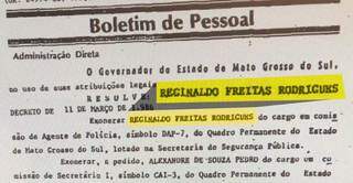 Decreto de exoneração de Reginaldo Freitas Rodrigues foi assinado em 11 de março de 1986.