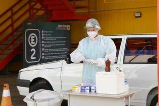 Drive-trhu de testes para covid-19 montado durante a pandemia, em 2020. (Foto: Paulo Francis) 