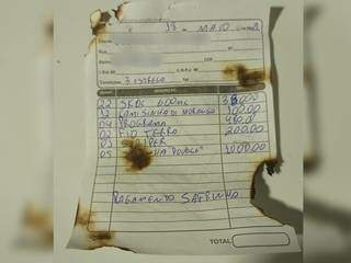 Uma das notas supostamente encontradas após incêndio em Caarapó. (Foto: Reprodução Internet)