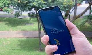 Beneficiário abre aplicativo do programa federal no celular (Foto: Agência Brasil)