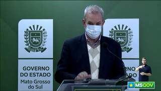 O secretário Geraldo Resende durante transmissão ao vivo nesta manhã sobre a pandemia. (Foto: Reprodução de vídeo)