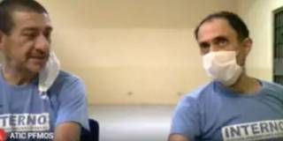 Vladenilson Olmedo, à esquerda, e Jamil Name Filho, à direita de máscara, fizeram teste para covid no presídio de Mossoró. (Foto: Reprodução de vídeo)