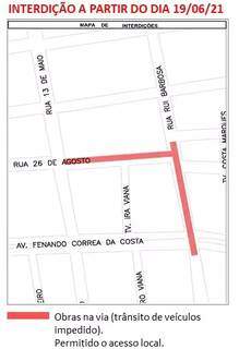 Trecho da rua 26 de Agosto será interditado a partir deste sábado (19). (Foto: Divulgação/Prefeitura)