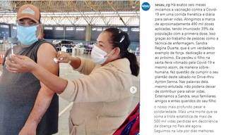 No final de semana, Sandra ganhou as redes sociais quando Sesau publicou história de técnica que não deixou a vacinação nem quando perdeu o filho para a covid. (Foto: Reprodução/Instagram)
