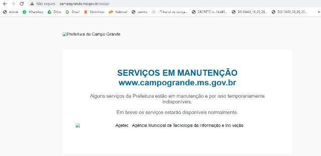 Sites da prefeitura de Campo Grande passam por manuten&ccedil;&atilde;o e est&atilde;o fora do ar