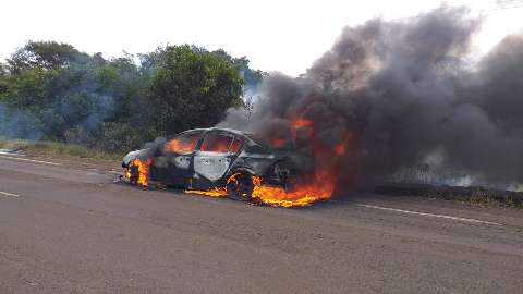 Fogo em carro se alastra por vegetação e mobiliza bombeiros com 4 caminhões pipa