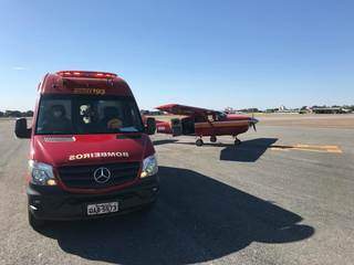 Aeronave e viaturas mobilizadas no resgate da vítima. (Foto: Divulgação)