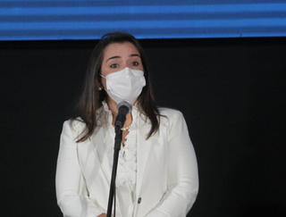 Vice-prefeita, Adriane Lopes (Patriota), durante evento no Albano Franco (Foto: Marcos Maluf)