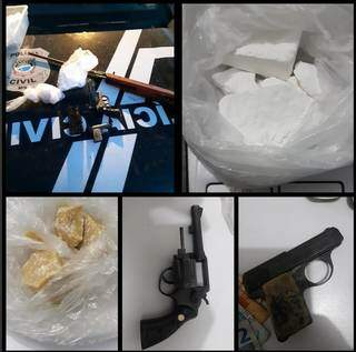 Cocaína e pasta base também estavam entre armas descobertas pela polícia. (Foto: PC)