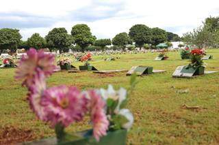 Imagem de túmulos no cemitério Memorial Park, em Campo Grande. (Foto: Paulo Francis)