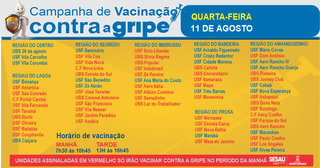 Vacina&ccedil;&atilde;o contra gripe continua em 70 unidades de sa&uacute;de da Capital