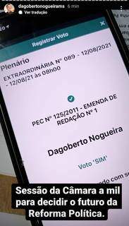 Muito ativo nas redes sociais, deputado Dagoberto Nogueira (PDT), tem postado em tempo real votação da Reforma Eleitoral. (Foto: Reprodução)